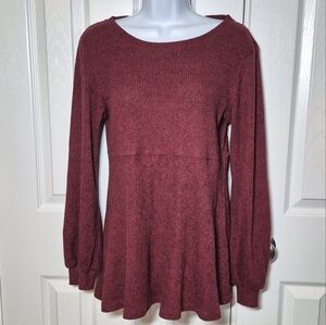 Burgundy red ribbed knit long bishop sleeve sweater women's‎ medium
